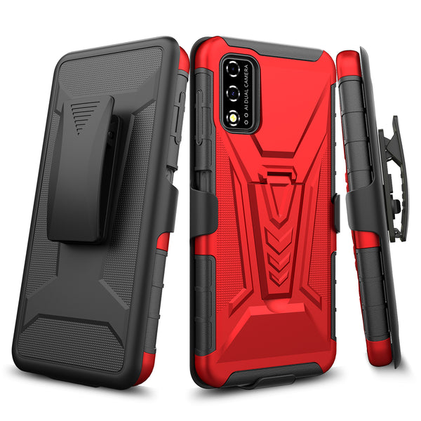 holster kickstand hyhrid phone case for t - moblie revvl v - red - www.coverlabusa.com