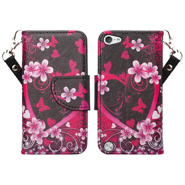 iPod Touch 5 / Ipod Touch 6 Wallet Case, - hot pink hearts www.coverlabusa.com