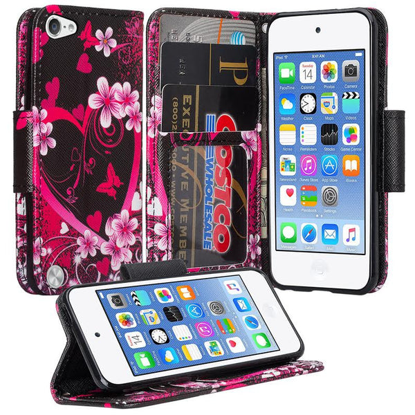 iPod Touch 5 / Ipod Touch 6 Wallet Case, - hot pink hearts www.coverlabusa.com