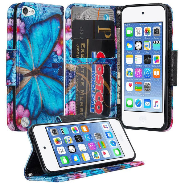 iPod Touch 5 / Ipod Touch 6 Wallet Case, - Blue Butterfly www.coverlabusa.com