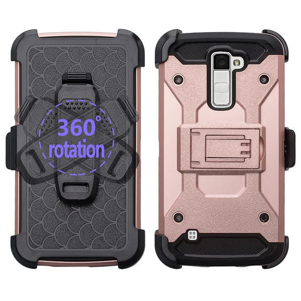 LG K10 / LG Premier LTE Case, Hybrid Holster Protector Case [Kickstand]Belt Clip - rose gold, WWW.COVERLABUSA.COM