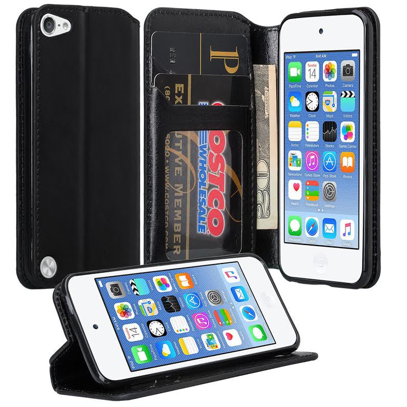 iPod Touch 5 / Ipod Touch 6 Wallet Case, Pu Black Leather Wallet Case, www.coverlabusa.com