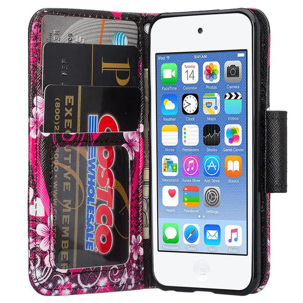 iPod Touch 5 / Ipod Touch 6 Wallet Case, - hot pink hearts www.coverlabusa.com