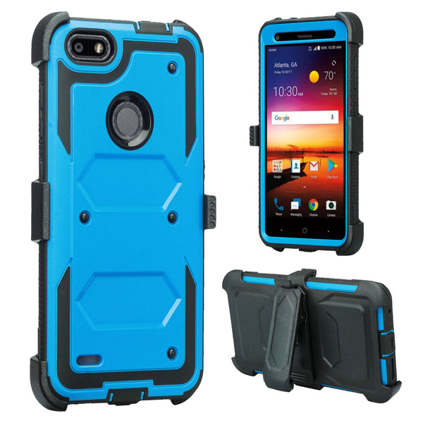 zte blade force heavy duty holster case - blue - www.coverlabusa.com