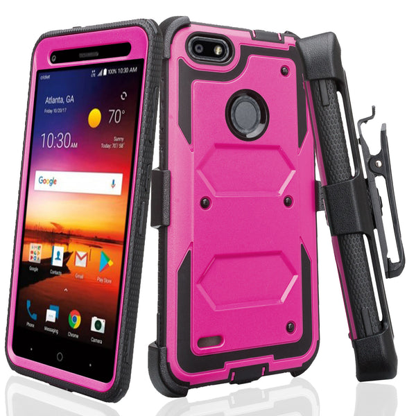 ZTE Blade Force Case, ZTE N9517 Case, Triple Protection 3-1 w/ Built in Screen Protector Heavy Duty Holster Shell Combo Case Cover - Purple