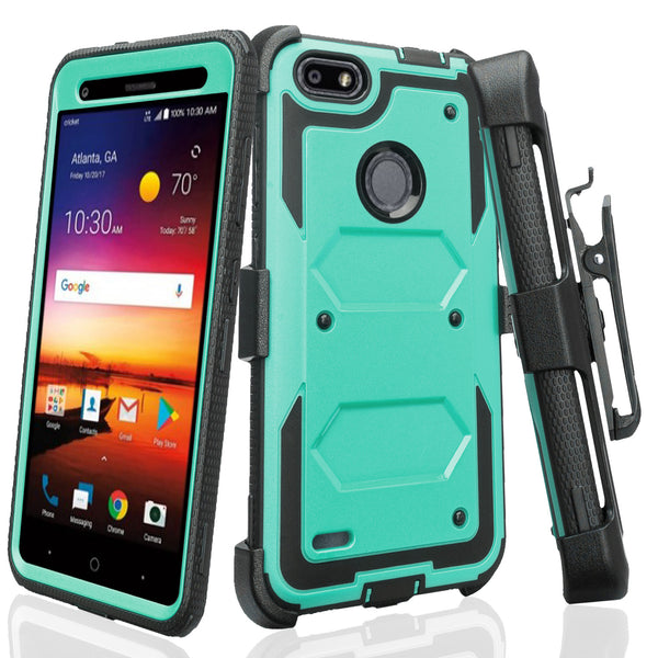ZTE Blade X Case, ZTE Z965 Case, Triple Protection 3-1 w/ Built in Screen Protector Heavy Duty Holster Shell Combo Case Cover - Teal
