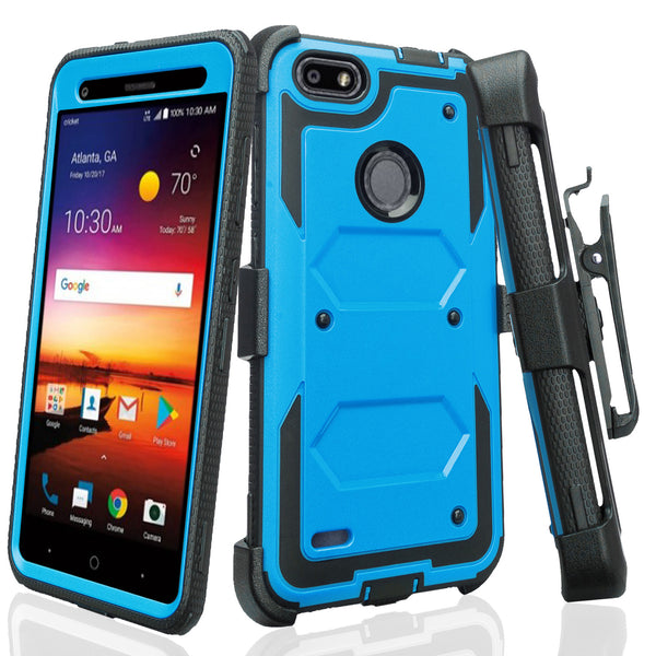 ZTE Blade X Case, ZTE Z965 Case, Triple Protection 3-1 w/ Built in Screen Protector Heavy Duty Holster Shell Combo Case Cover - Blue