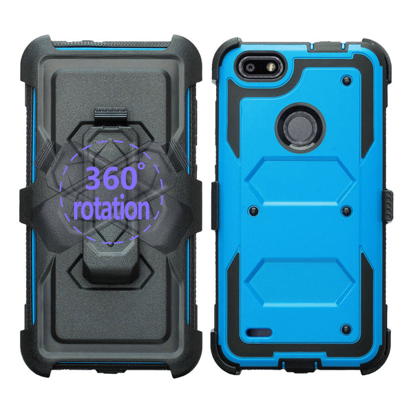 ZTE Blade X Case, ZTE Z965 Case, Triple Protection 3-1 w/ Built in Screen Protector Heavy Duty Holster Shell Combo Case Cover - Blue