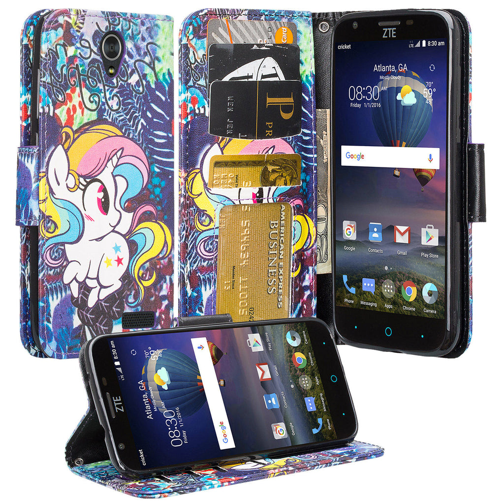 ZTE Grand X3 leather wallet case - rainbow unicorn - www.coverlabusa.com