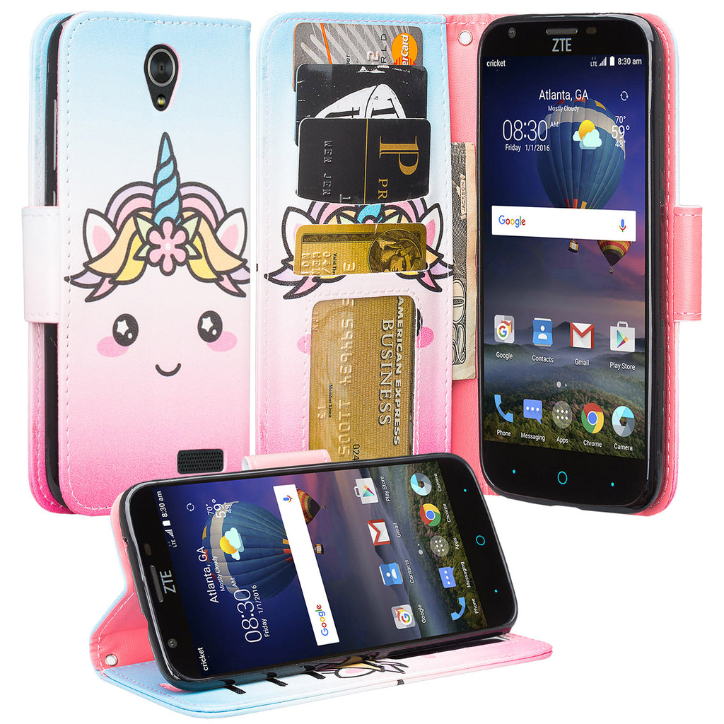 ZTE Grand X3 leather wallet case - white unicorn - www.coverlabusa.com