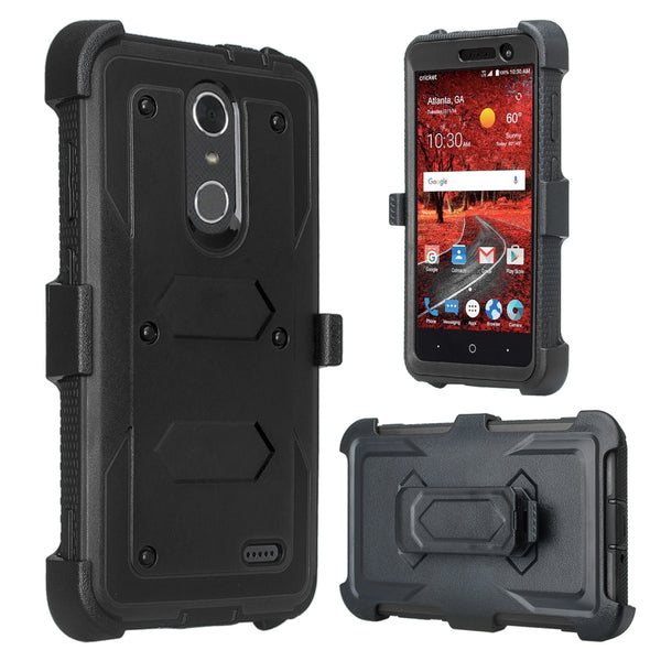 zte grand x4 holster case built in screen protector - black - www.coverlabusa.com