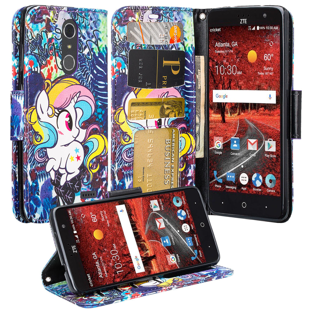 zte grand x4 wallet case - rainbow unicorn - www.coverlabusa.com