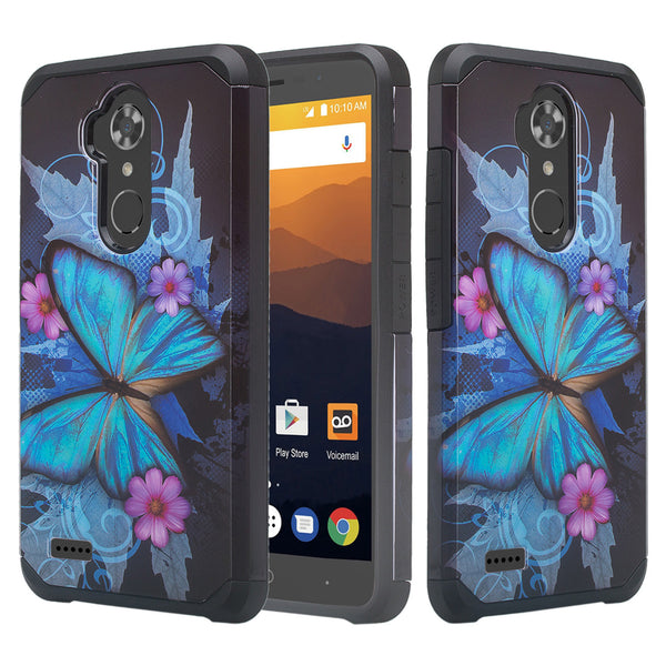 zte max xl hybrid case - blue butterfly - www.coverlabusa.com