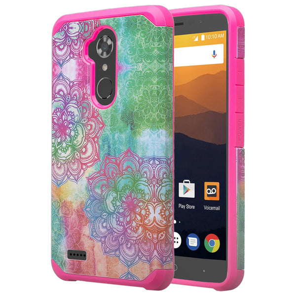 zte max xl hybrid case - teal flower - www.coverlabusa.com