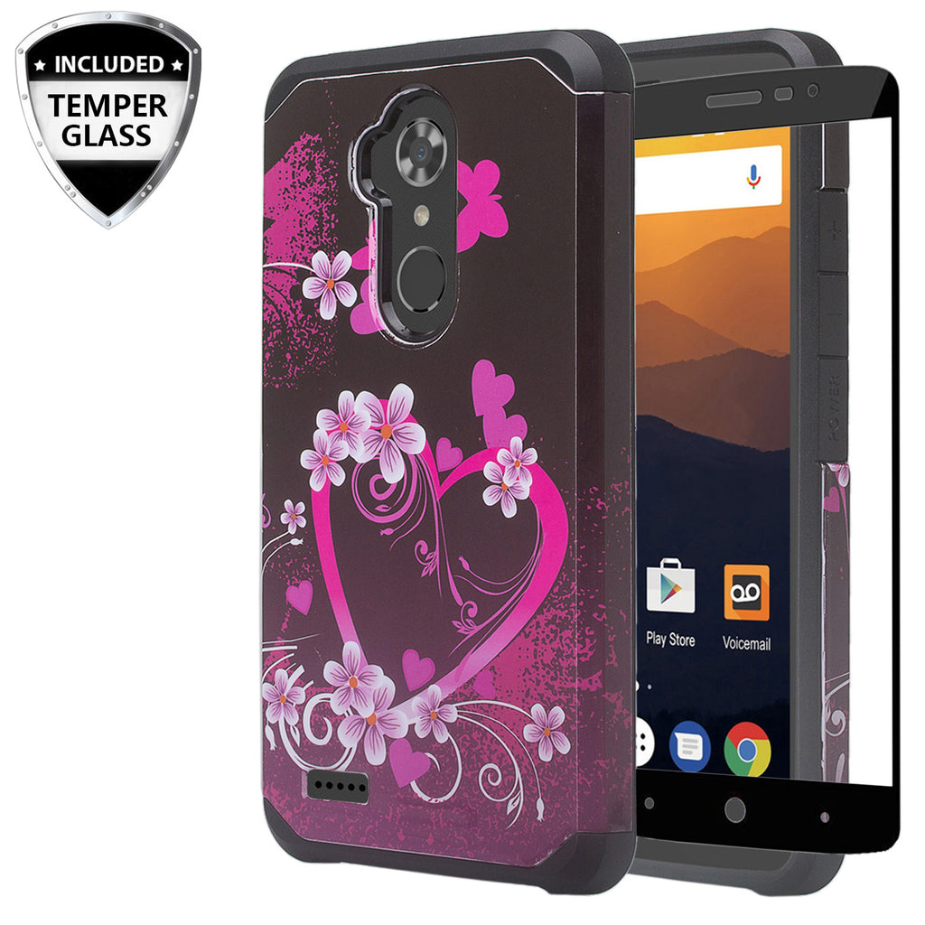 zte max xl hybrid case - heart butterflies - www.coverlabusa.com