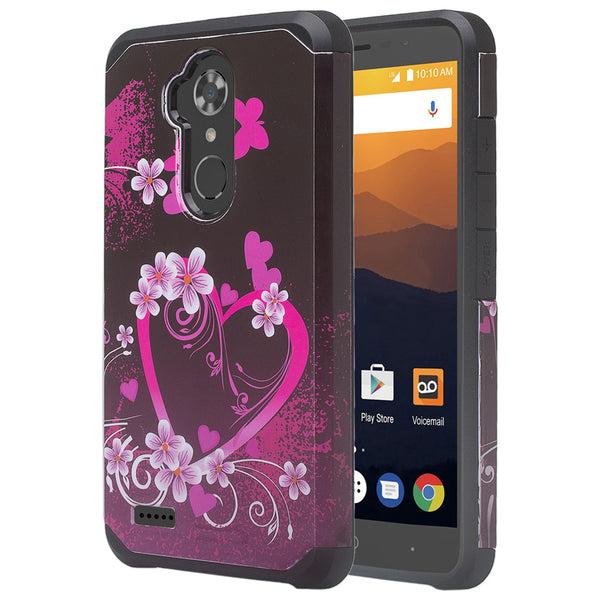 zte max xl hybrid case - heart butterflies - www.coverlabusa.com