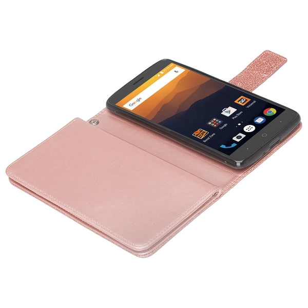 ZTE Max XL/ZTE Blade Max 3 Case/ZTE Zmax Pro 2 Glitter Wallet Case - Rose Gold - www.coverlabusa.com
