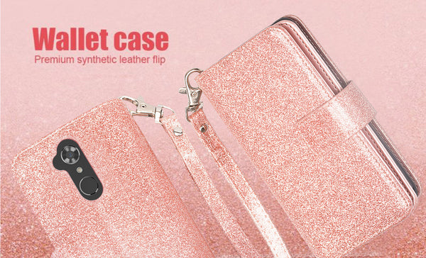 ZTE Max XL/ZTE Blade Max 3 Case/ZTE Zmax Pro 2 Glitter Wallet Case - Rose Gold - www.coverlabusa.com