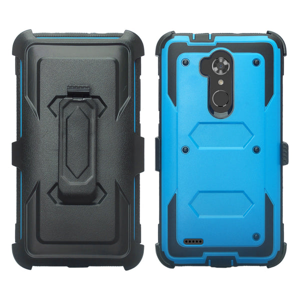 ZTE Max XL, ZTE Blade Max 3, Zmax Pro 2 Tri-Layer Full Coverage[Built-in Kickstand] Shock Resistant Hybrid Holster Clip Case - Blue