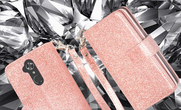 ZTE Max XL/ZTE Blade Max 3 Case/ZTE Zmax Pro 2 Glitter Wallet Case - Rose Gold - www.coverlabusa.com