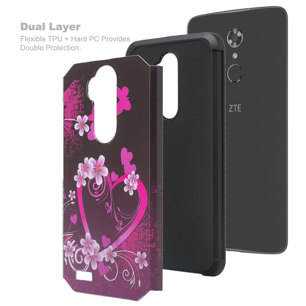 zte max xl hybrid case - heart butterflies - www.coverlabusa.com