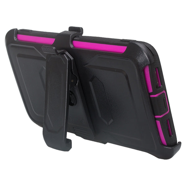 ZTE Max XL, ZTE Blade Max 3, Zmax Pro 2 Tri-Layer Full Coverage[Built-in Kickstand] Shock Resistant Hybrid Holster Clip Case - Purple