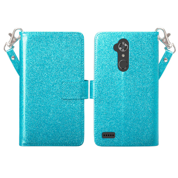 ZTE Max XL/ZTE Blade Max 3 Case/ZTE Zmax Pro 2 Glitter Wallet Case - Teal - www.coverlabusa.com