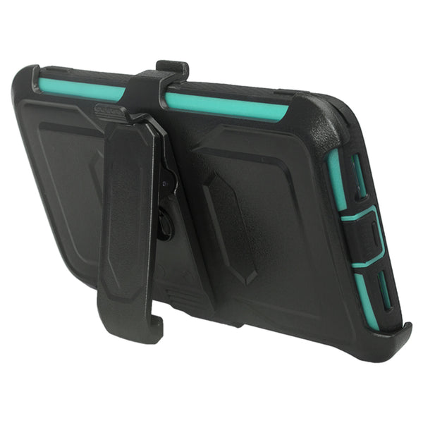 ZTE Max XL, ZTE Blade Max 3, Zmax Pro 2 Tri-Layer Full Coverage[Built-in Kickstand] Shock Resistant Hybrid Holster Clip Case - Teal