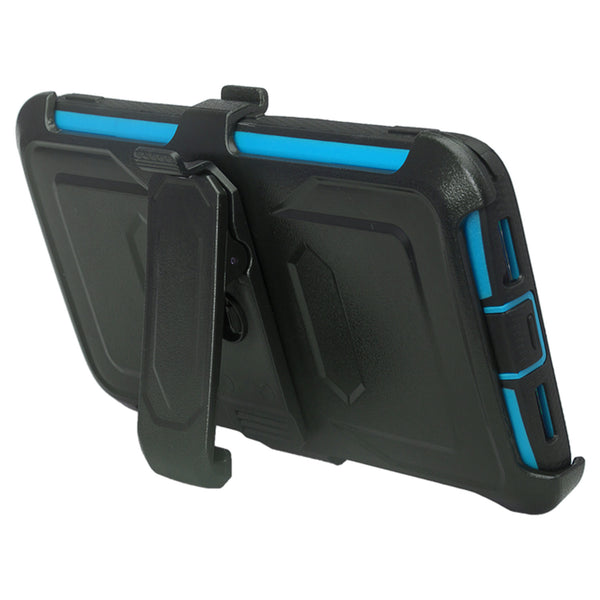 ZTE Max XL, ZTE Blade Max 3, Zmax Pro 2 Tri-Layer Full Coverage[Built-in Kickstand] Shock Resistant Hybrid Holster Clip Case - Blue