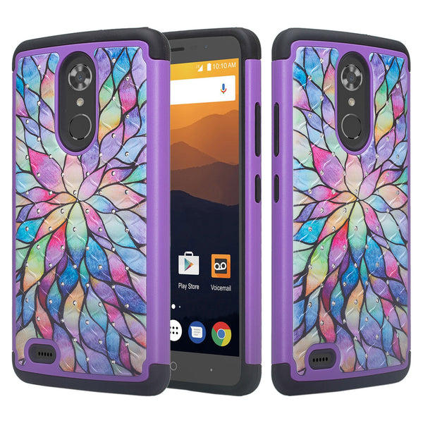 zte max xl case crystal rhinestone - rainbow flower - www.coverlabusa.com