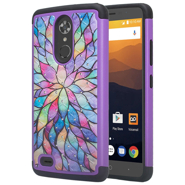 zte max xl case crystal rhinestone - rainbow flower - www.coverlabusa.com