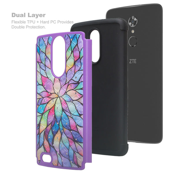 zte max xl case crystal rhinestone - rainbow flower - www.coverlabusa.com