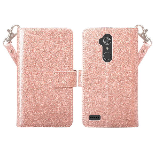 ZTE Max XL/ZTE Blade Max 3 Case/ZTE Zmax Pro 2 Glitter Wallet Case - Rose Gold - www.coverlabusa.com