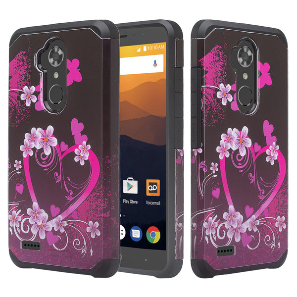 zte max xl hybrid case - heart butterflies - www.coverlabusa.com