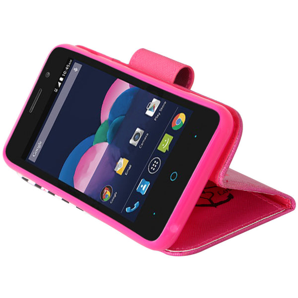 ZTE Obsidian leather wallet case - hot pink anchor - www.coverlabusa.com