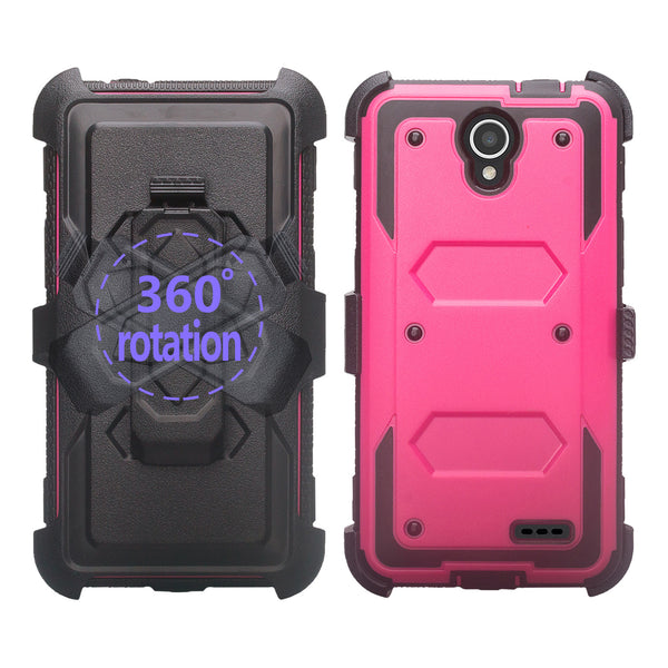 ZTE Prestige 2 | ZTE N9136 Case, Rugged Full-Body Armor[Built-in Screen Protector] Heavy Duty Holster Shell Combo Case for Prestige 2 | N9136 - Hot Pink