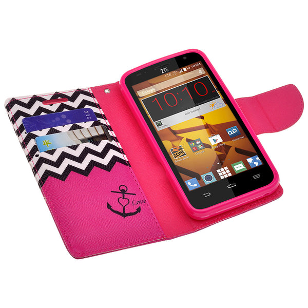 ZTE Speed leather wallet case - hot pink anchor - www.coverlabusa.com