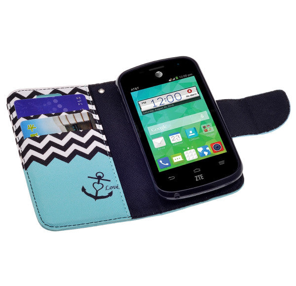 zte z667 cover, zte z667 wallet case - teal anchor - www.coverlabusa.com