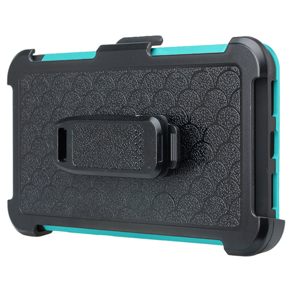 ZTE Max XL, ZTE Blade Max 3, Max Blue, Triple Layer [Built-in Kickstand] Shock Resistant Hybrid Holster Clip Case Cover - Teal