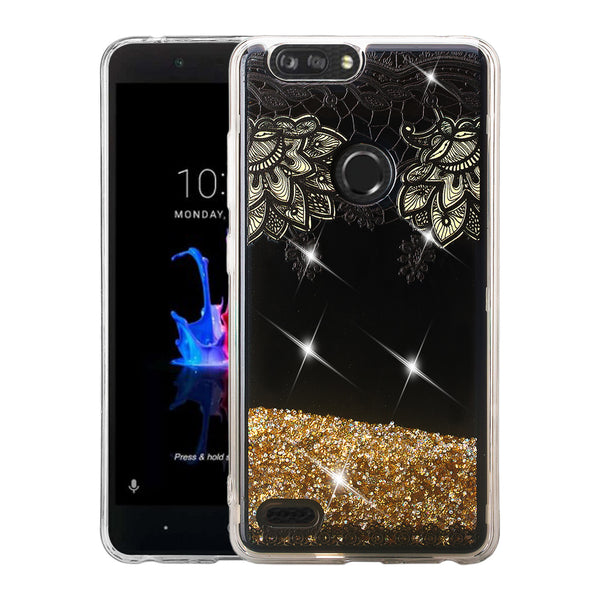 zte sequoia liquid sparkle quicksand case - gold top flower - www.coverlabusa.com