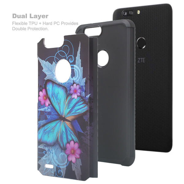 zte sequoia hybrid case - blue butterfly - www.coverlabusa.com