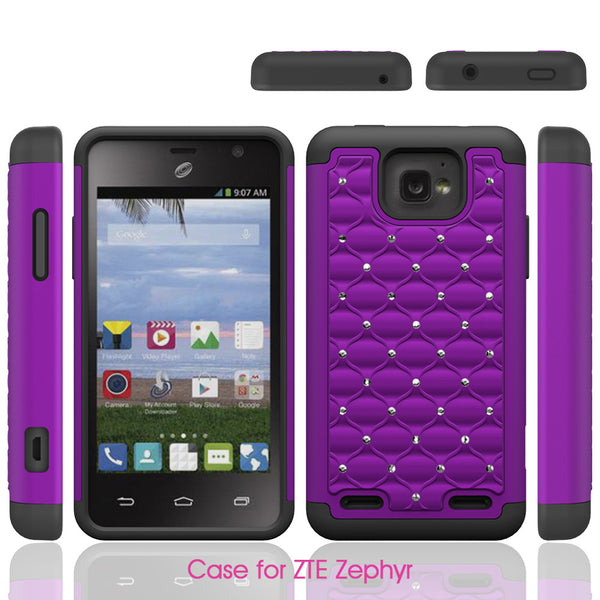 ZTE Zephyr Rhinestone Case - purple/black - www.coverlabusa.com