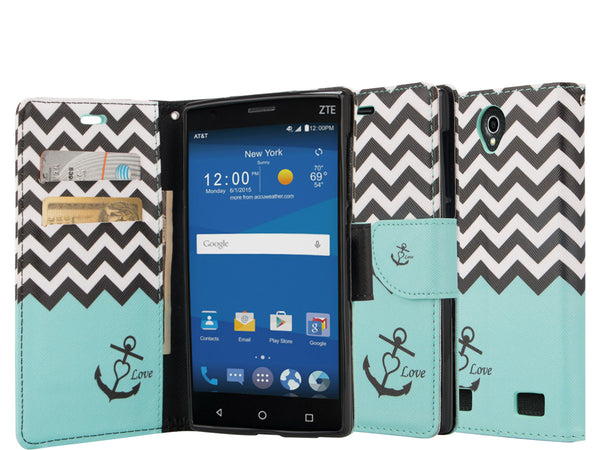 zte zmax 2 leather wallet case - teal anchor - www.coverlabusa.com