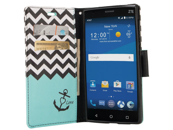 zte zmax 2 leather wallet case - teal anchor - www.coverlabusa.com